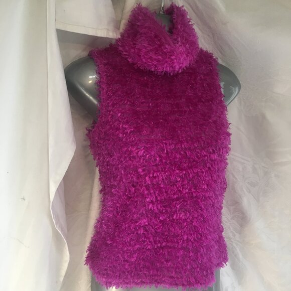 Brody 1990s Purple Fuzzy Fluffy Sleeveless Top Sz S Turtleneck Vintage Fuscia - Picture 6 of 9